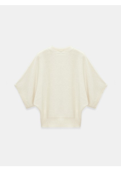 10843 Yün Karışımlı Yarasa Kollu Triko Kazak-Ekru