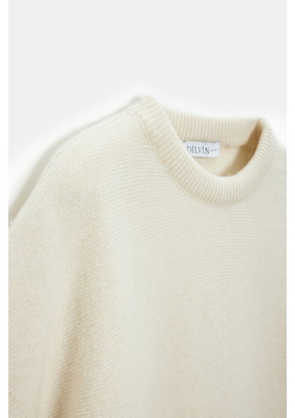 10843 Yün Karışımlı Yarasa Kollu Triko Kazak-Ekru