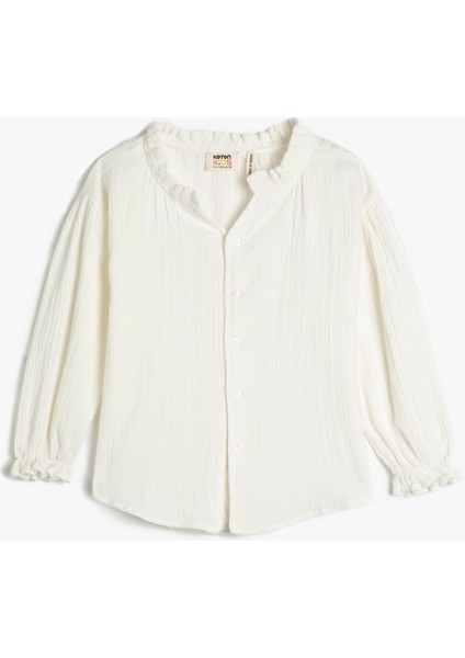 Gömlek Pamuklu Uzun Kollu Elastik Manşetli Dik Yaka