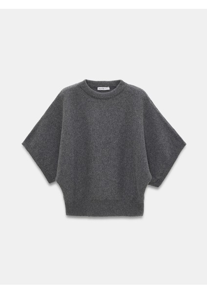 10843 Yün Karışımlı Yarasa Kollu Triko Kazak-Füme