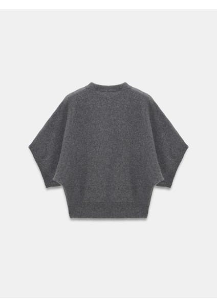 10843 Yün Karışımlı Yarasa Kollu Triko Kazak-Füme