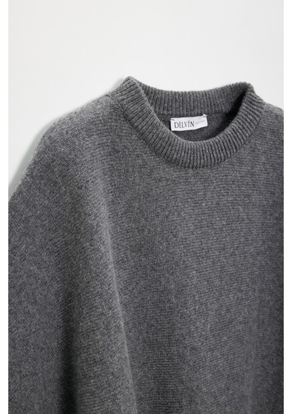 10843 Yün Karışımlı Yarasa Kollu Triko Kazak-Füme