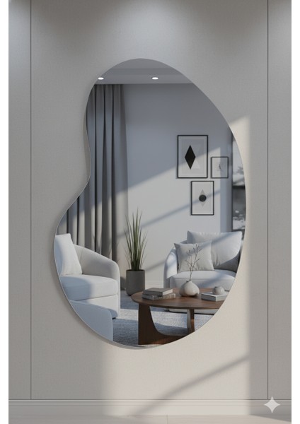 Dekoratif Duvar Aynası Modern Tasarım, Asimetrik Oval Ayna, Salon Giriş Holü Için Şık Duvar Dekoru