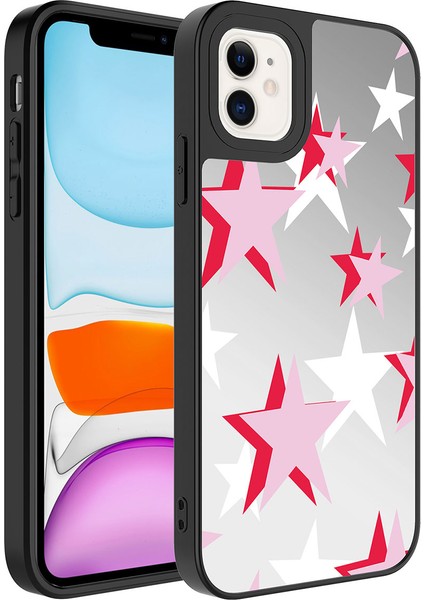Apple iPhone 12 Kılıf Aynalı Desenli Kamera Korumalı Parlak Vlmt Mirror Kapak-Yıldız