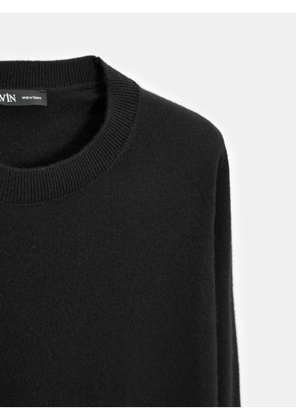 10847 %100 Kaşmir Bisiklet Yaka Kazak-Siyah