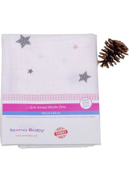 Çok Amaçlı Müslin Örtü 100X80 cm - Pembe Yıldız 8682476853124 modelleri