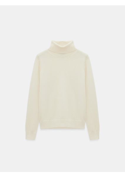 10848 %100 Kaşmir Balıkçı Yaka Kazak-Ekru