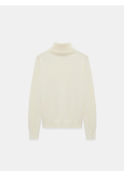 10848 %100 Kaşmir Balıkçı Yaka Kazak-Ekru