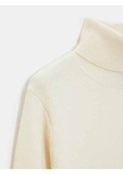 10848 %100 Kaşmir Balıkçı Yaka Kazak-Ekru