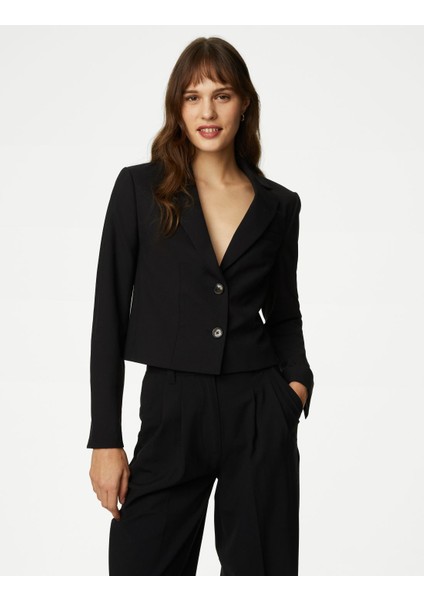 Tailored Fit Crop Yün Blazer Ceket