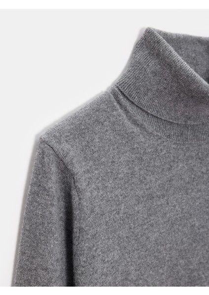 10848 %100 Kaşmir Balıkçı Yaka Kazak-Füme M.