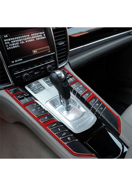 Karbon Fiber Kırmızı Iç Merkez Kontrol Dişli Vites Paneli Düğmesi Porsche Panamera Için Dekoratif Döşeme Şeritleri 2010-2016 (Yurt Dışından) modelleri