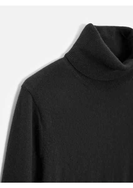 10848 %100 Kaşmir Balıkçı Yaka Kazak-Siyah