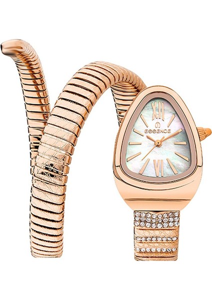 D1147.520 Kadın Kol Saati | 32 mm Rose Gold Spiral Kasa, Sedef Kadran, Taşlı Yılan Kordon