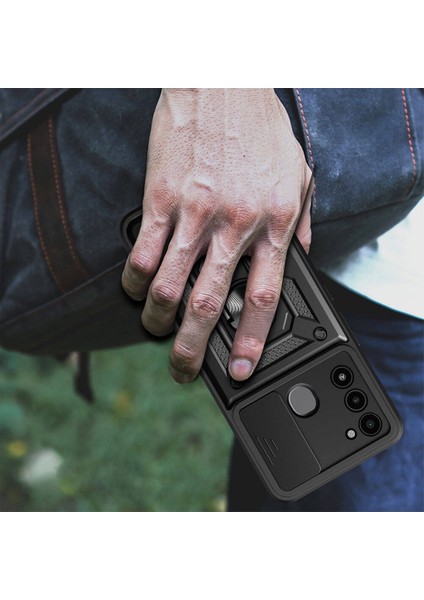 Tecno Spark 8c Kılıf Magnetik Standlı Kamera Korumalı Vlmt Sürgülü Vega Kapak-Siyah fırsatları