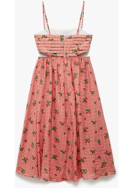 Viskon Astarlı Pencere Detaylı Pötikareli Çilek Baskılı Ince Askılı Elbise indirimleri