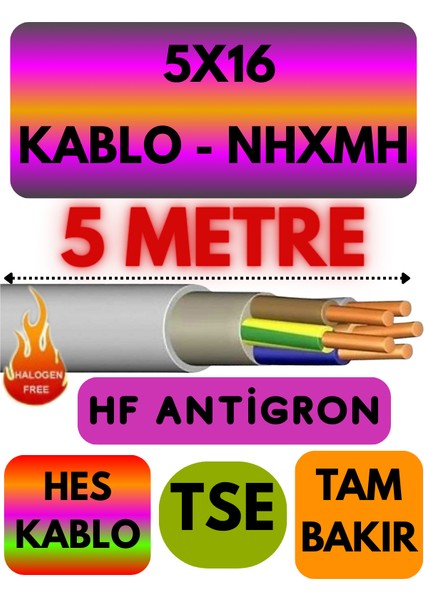 Hes 5X16 NHXMH (Alev Iletmez) Kablo Metre Seçenekli (Gri)