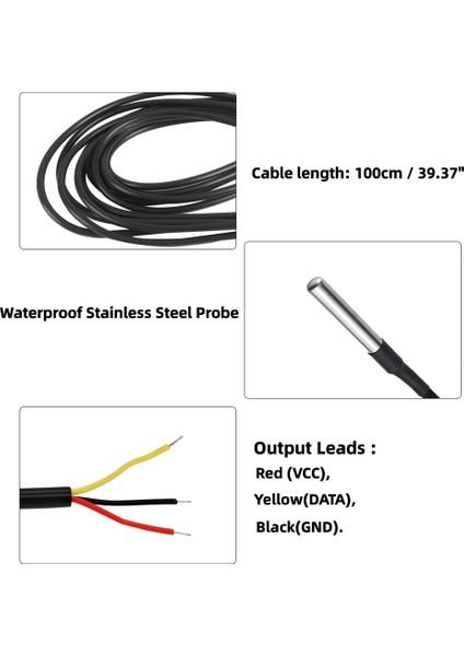 10PCS Su Geçirmez DS18B20 Sıcaklık Sensörü Dijital Sıcaklık Termal Kablo Sıcaklığı (-55 ℃- +125 ℃)- 1 Metre/3 2ft (Yurt Dışından) modelleri