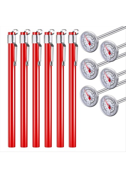 6pcs Paslanmaz Çelik Mutfak Termometresi Kırmızı 5 Inç Uzunluğunda 1 Inçlik Kadran Termometre Sütü Köpüren Gıda Termometresi (Yurt Dışından)
