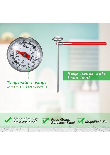 6pcs Paslanmaz Çelik Mutfak Termometresi Kırmızı 5 Inç Uzunluğunda 1 Inçlik Kadran Termometre Sütü Köpüren Gıda Termometresi (Yurt Dışından) modelleri