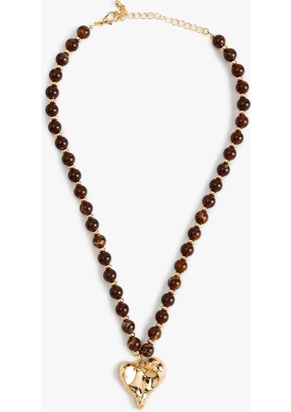 Taşlı Boncuk Detaylı Kalpli Kolye fiyatları