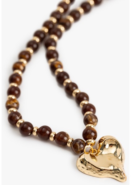 Taşlı Boncuk Detaylı Kalpli Kolye modelleri