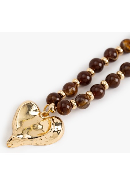 Taşlı Boncuk Detaylı Kalpli Kolye fırsatları