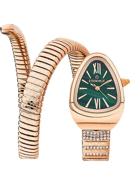 D1147.470 Kadın Kol Saati | 32 mm Rose Gold Kasa, Yeşil Sedef Kadran, Spiral Yılan Formlu Kordon