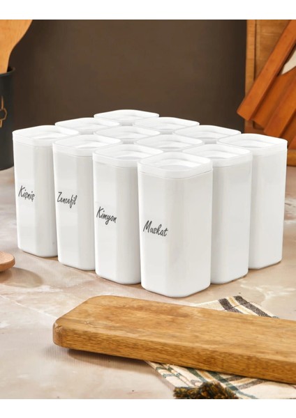 Etiketli 12'li 300 ml Vakumlu Kapak Mika Beyaz Baharatlık Takımı - Sızdırmaz Conta Saklama Kabı modelleri