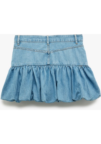 Cep Detaylı Düğmeli Mini Denim Balon Etek fırsatları