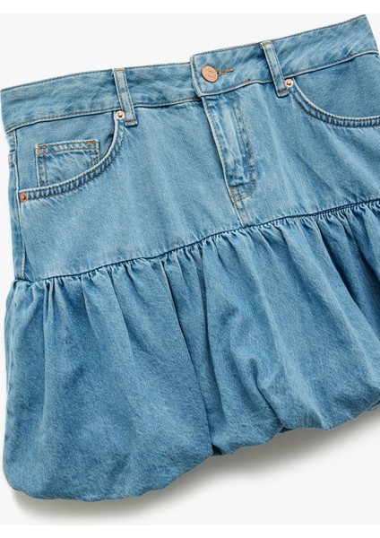 Cep Detaylı Düğmeli Mini Denim Balon Etek indirimleri