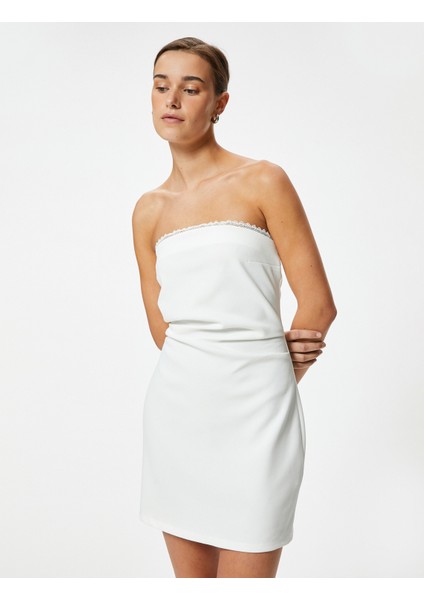 Straplez Mini Elbise Krep Scuba Kumaş