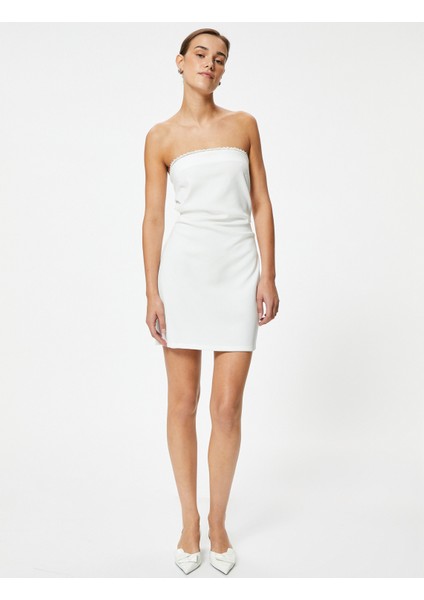 Straplez Mini Elbise Krep Scuba Kumaş modelleri