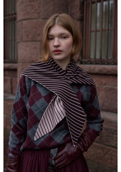 Çift Yönlü Çizgili Fular Atkı Bordo fiyatları