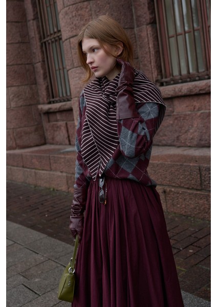 Çift Yönlü Çizgili Fular Atkı Bordo fırsatları