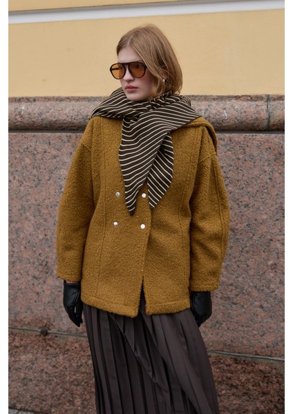 Çift Yönlü Çizgili Fular Atkı Kahverengi