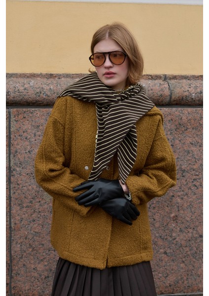 Çift Yönlü Çizgili Fular Atkı Kahverengi fiyatları