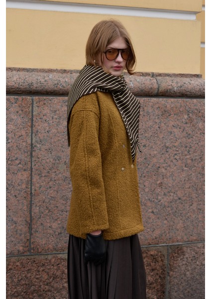 Çift Yönlü Çizgili Fular Atkı Kahverengi modelleri