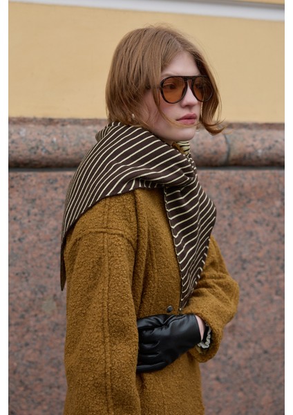 Çift Yönlü Çizgili Fular Atkı Kahverengi fırsatları