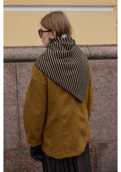 Çift Yönlü Çizgili Fular Atkı Kahverengi indirimleri