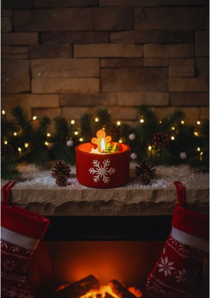 El Yapımı Yılbaşı Temalı Okyanus Kokulu Kış Diyarı Mum – Kar Tanesi Kabartmalı Özel Tasarım