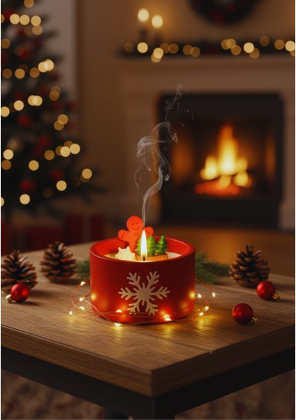 El Yapımı Yılbaşı Temalı Okyanus Kokulu Kış Diyarı Mum – Kar Tanesi Kabartmalı Özel Tasarım