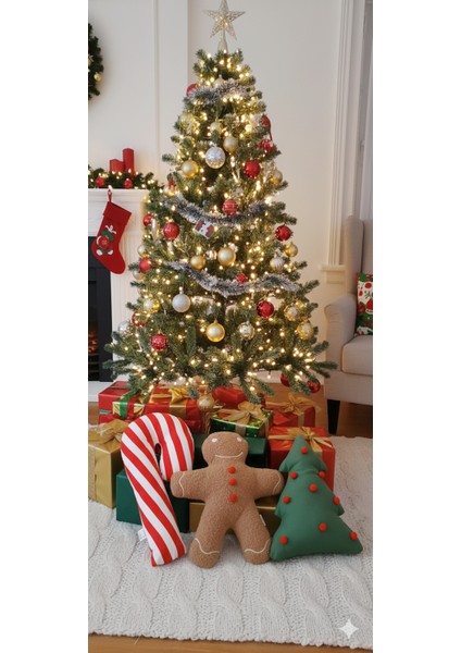 Yılbaşı / Noel Dekoratif Çam -Baston Şeker - Kurabiye Adam 3'lü Set Kırlent / Yılbaşı Süsü