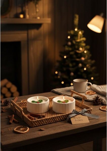Kokina Süslemeli Yılbaşı Özel Mum Seti – 2’li El Yapımı Kokulu Mum (8 × 3,7 Cm) fiyatları