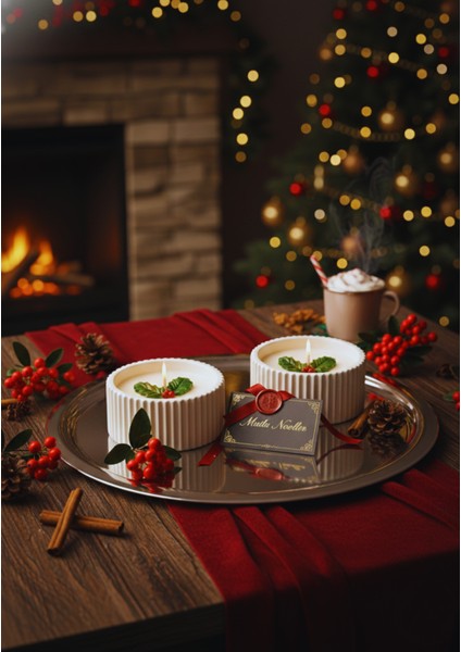 Kokina Süslemeli Yılbaşı Özel Mum Seti – 2’li El Yapımı Kokulu Mum (8 × 3,7 Cm) indirimleri