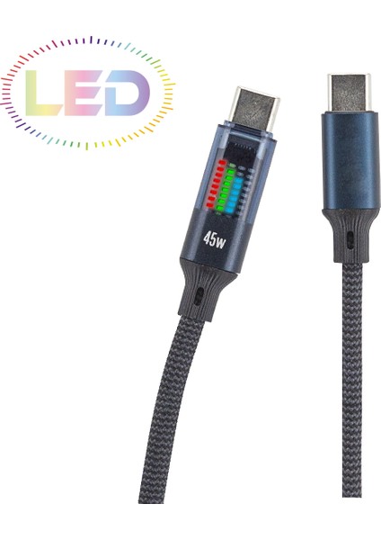 Tecno Camon 20, Camon 40 Pro 5g , Phantom X2, X2 Pro Uyumlu 45W Type-C To Type-C Hızlı Şarj ve Veri Kablosu |led Işıklı | 100 cm Sağlam Fiber Örgü Usb-C Kablo modelleri