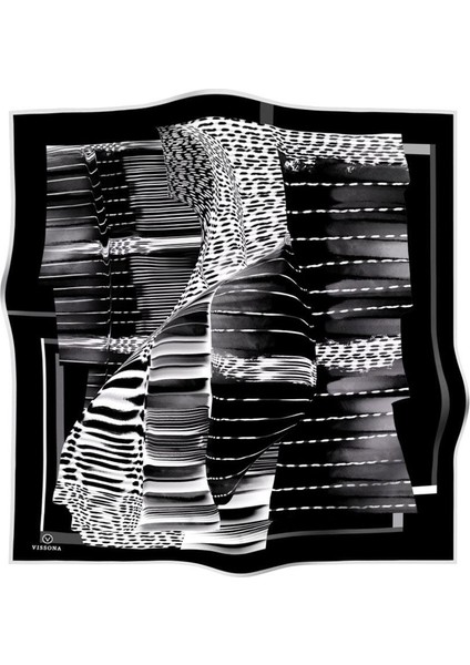 %100 Twill Ipek Geometrik Desenli Siyah - Beyaz Renkli 90X90 Eşarp Dikim Şekli : El Dikişi fiyatları