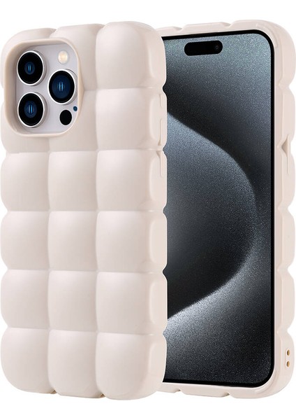 Apple iPhone 15 Pro Max Kılıf Parlak Esnek Silikon Vlmt Dom Dom Kapak-Beyaz