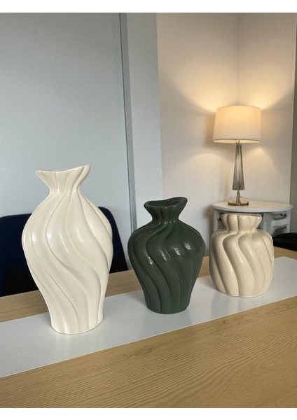 Bohem Dalga Formlu Dekoratif 3’lü Vazo Seti