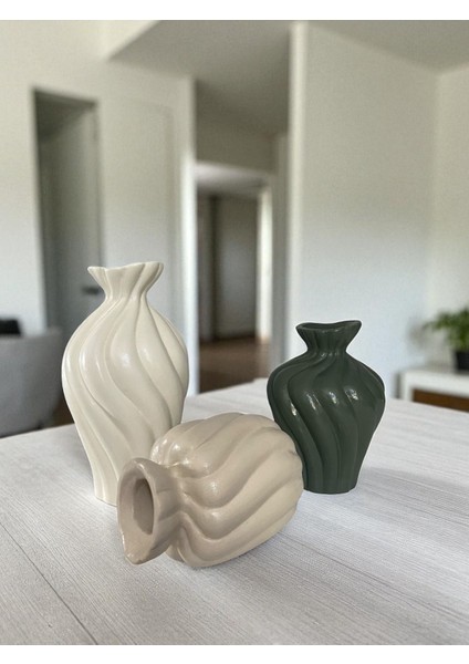 Bohem Dalga Formlu Dekoratif 3’lü Vazo Seti modelleri